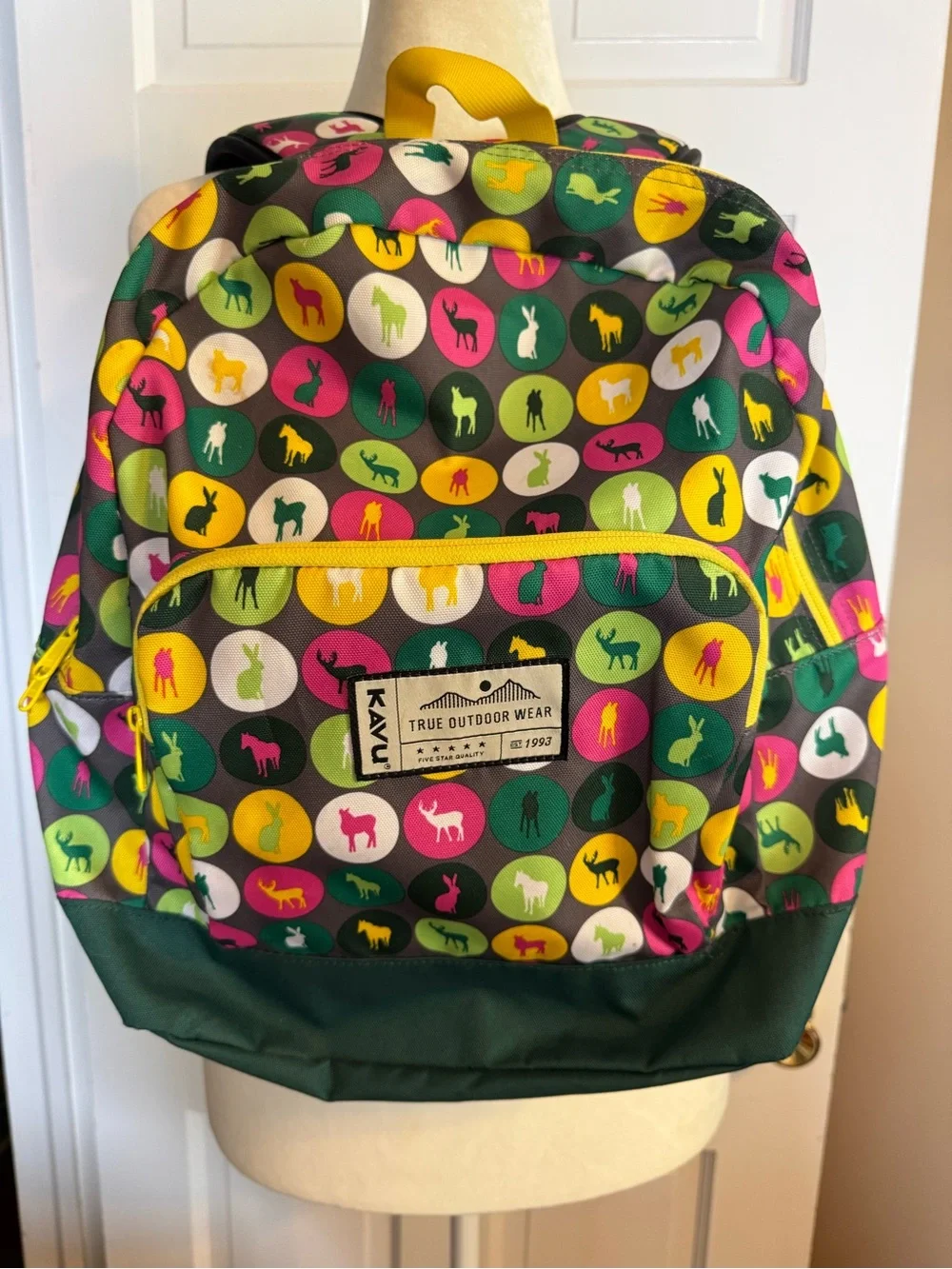 Kavu Multicolor Animal Pattern Backpack - Green Accent Pink interior